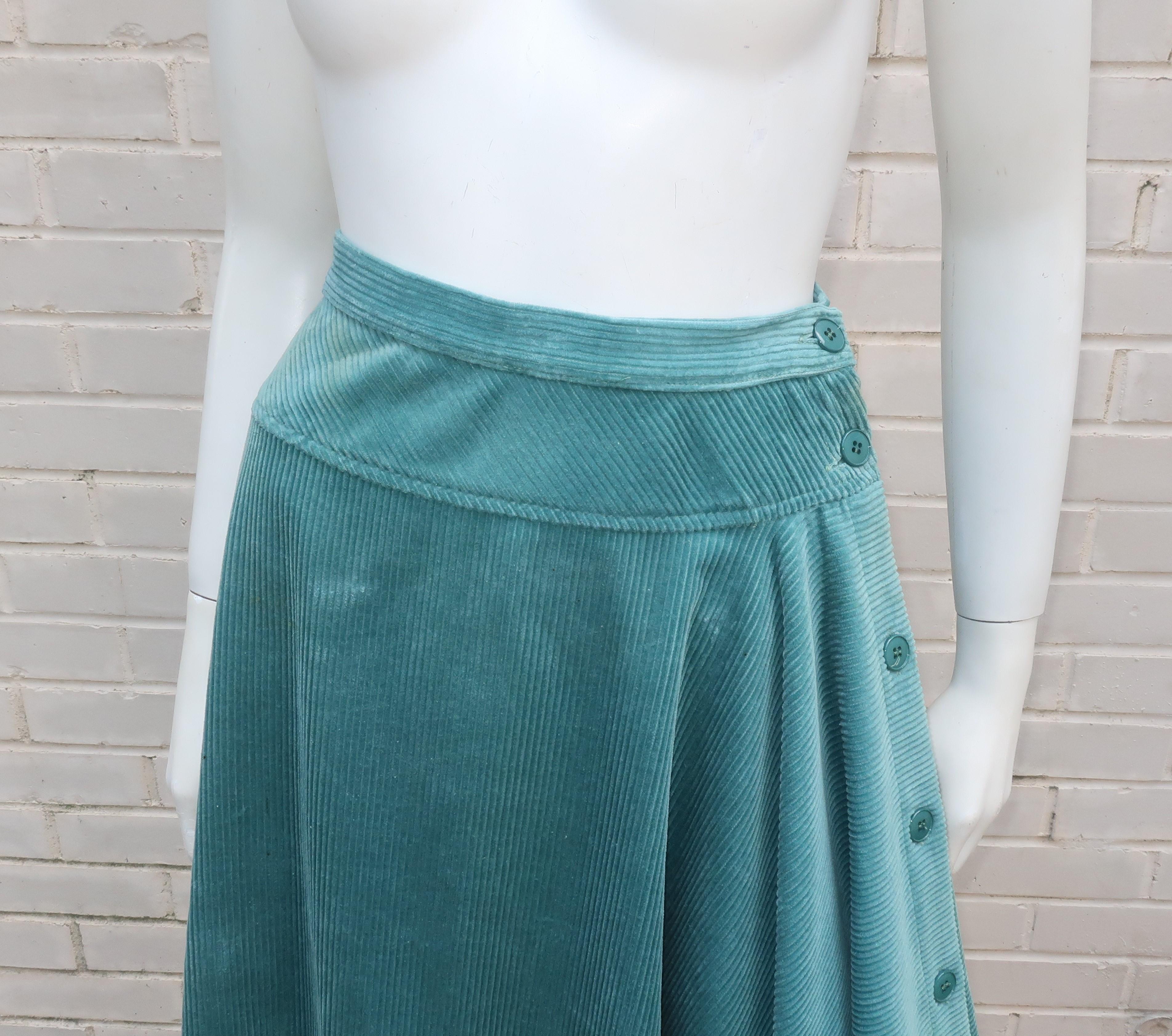 Blue Kenzo Jungle Jap Asymmetrical Corduroy Skirt, 1970’s For Sale