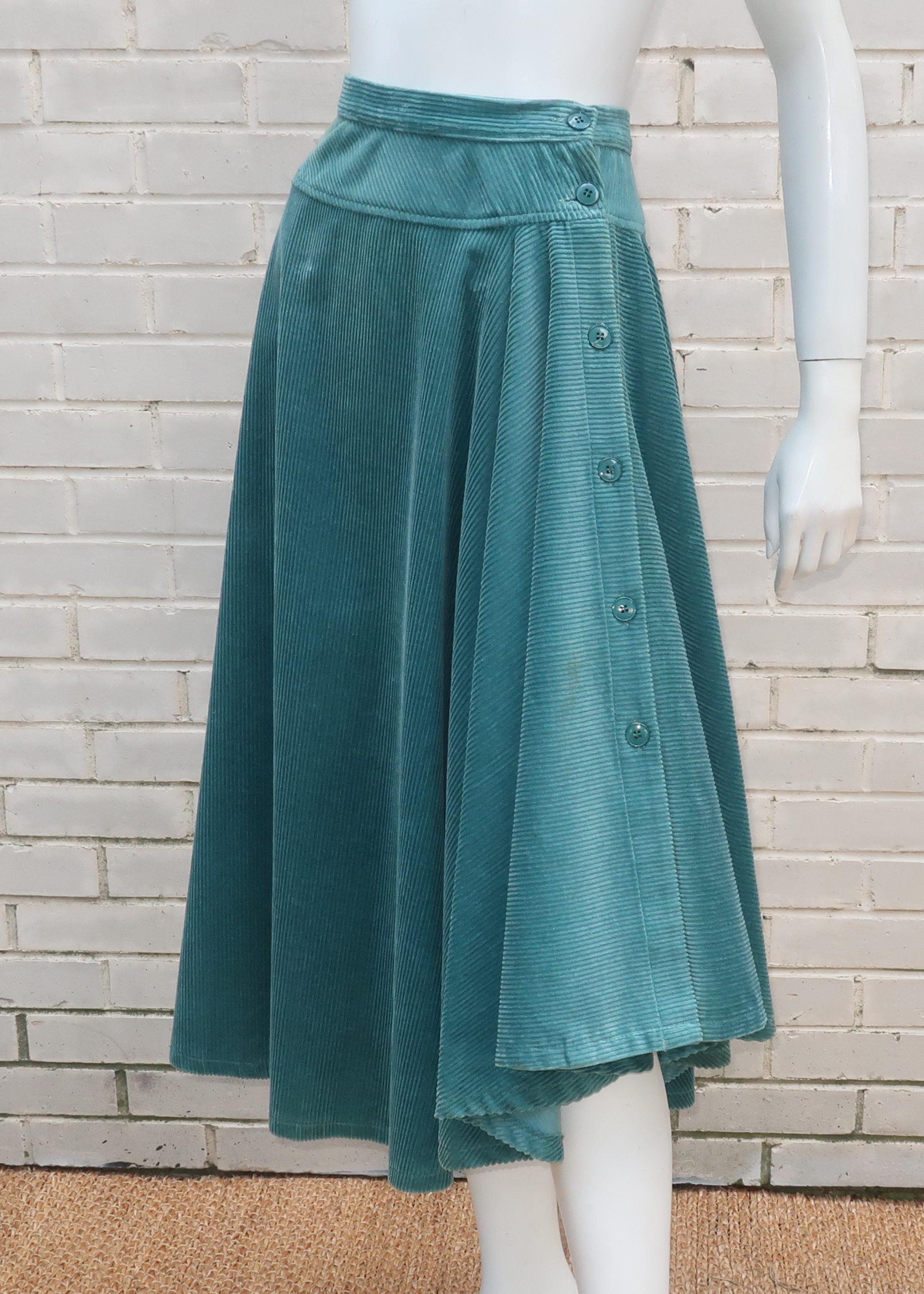 Kenzo Jungle Jap Asymmetrical Corduroy Skirt, 1970’s In Good Condition For Sale In Atlanta, GA