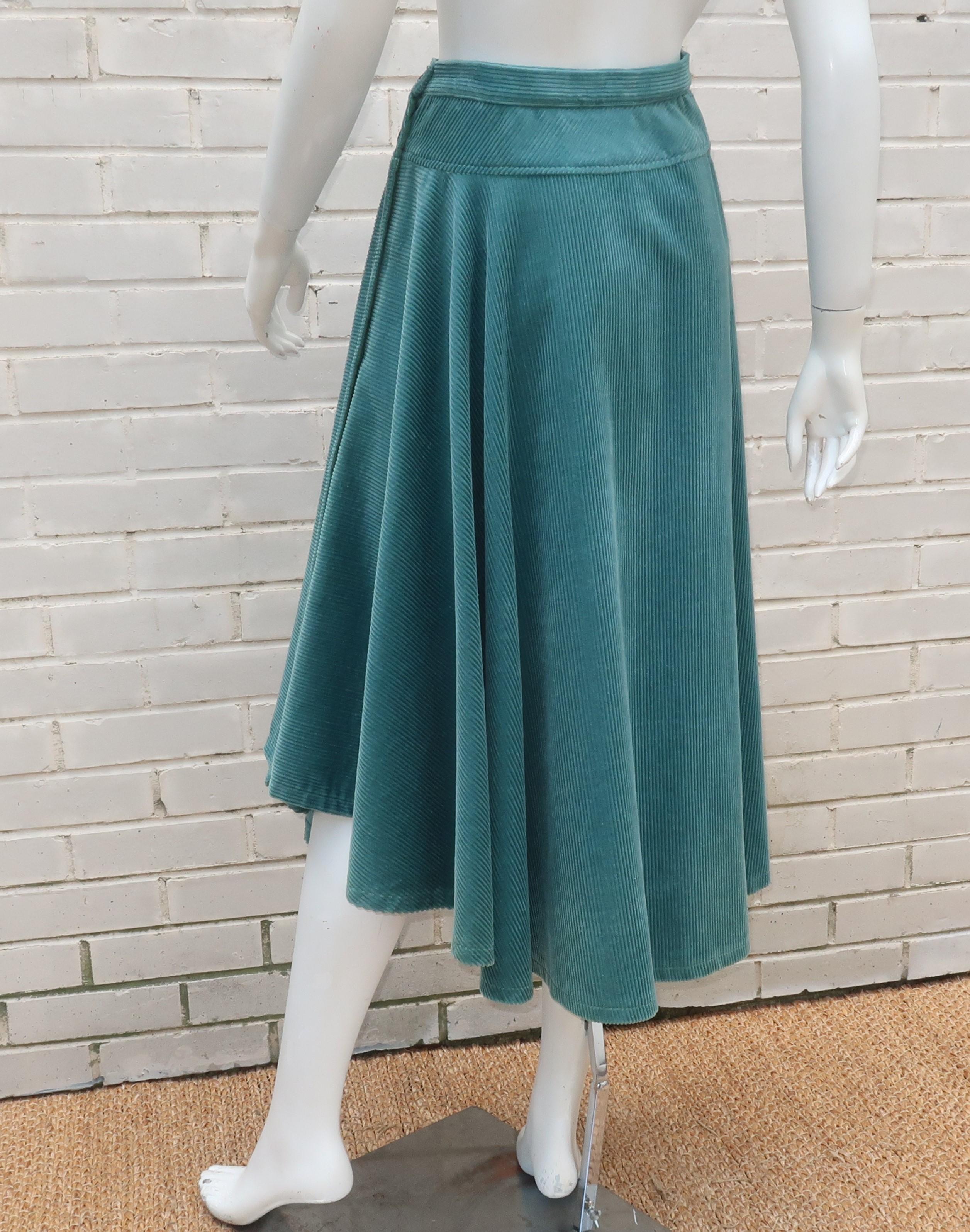 Women's Kenzo Jungle Jap Asymmetrical Corduroy Skirt, 1970’s For Sale