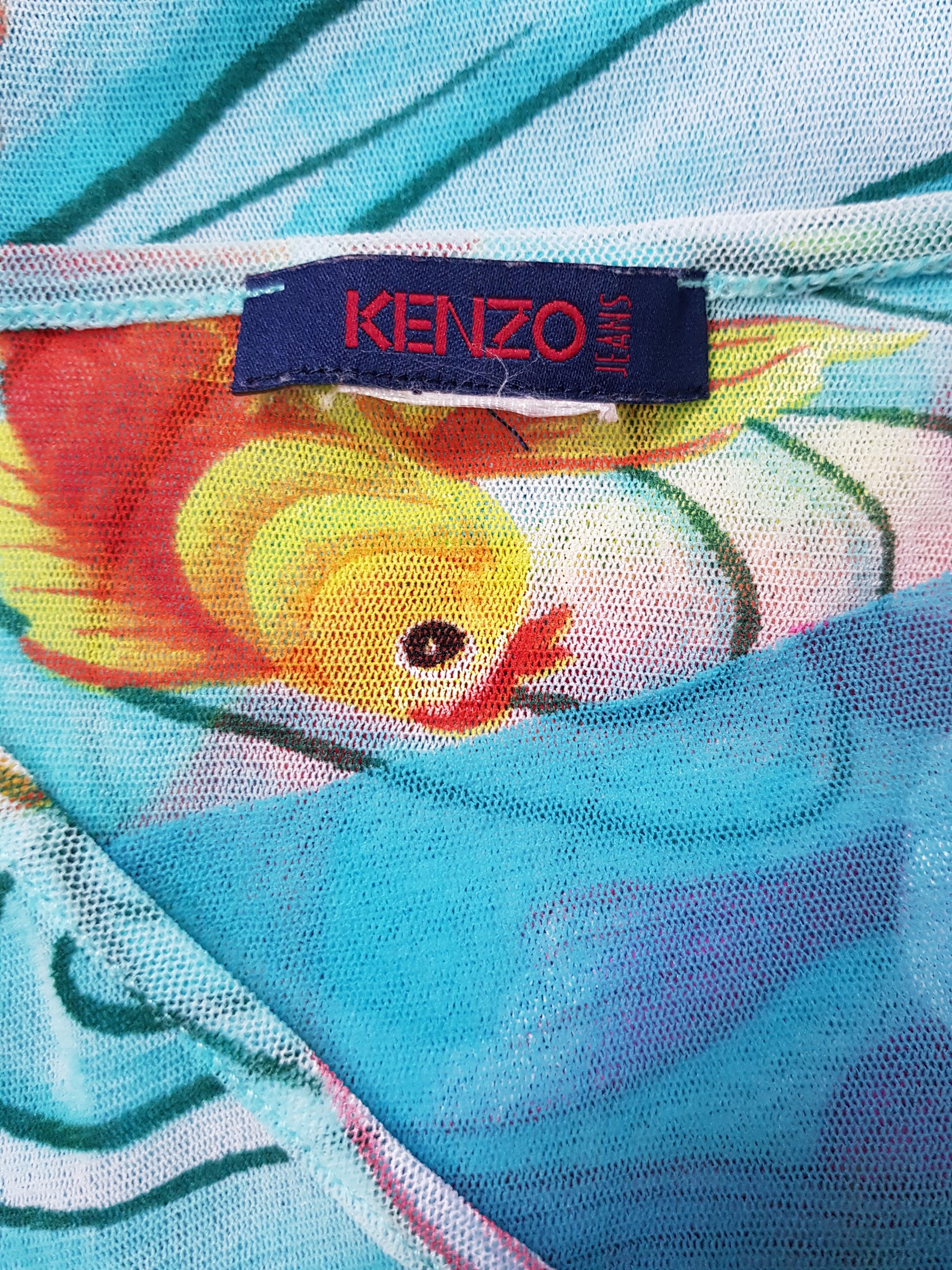 KENZO JUNGLE Koi fish mesh Club Kid Shirt, late 1990s For Sale 2