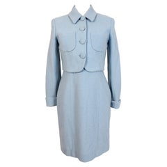 Retro Kenzo Jungle Light Blue Wool Suit Dress and Jacket