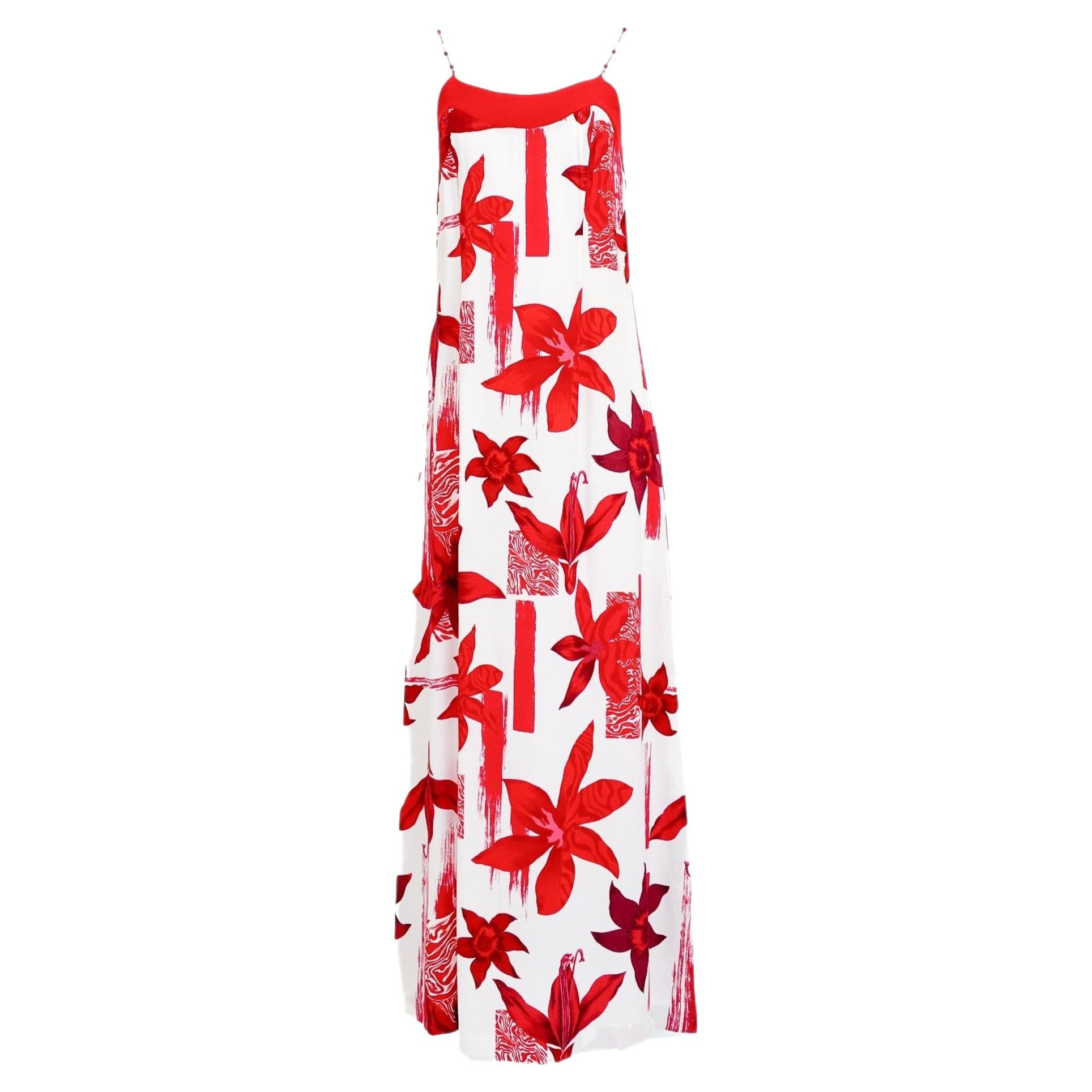 Kenzo Jungle Red and White Floral Dress With Beaded Straps