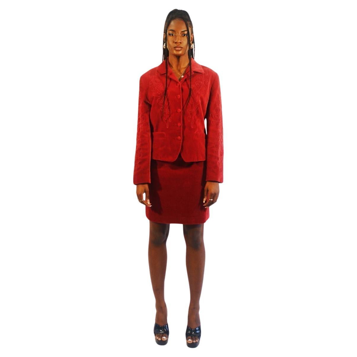 Kenzo Jungle Velvet Red Suit For Sale