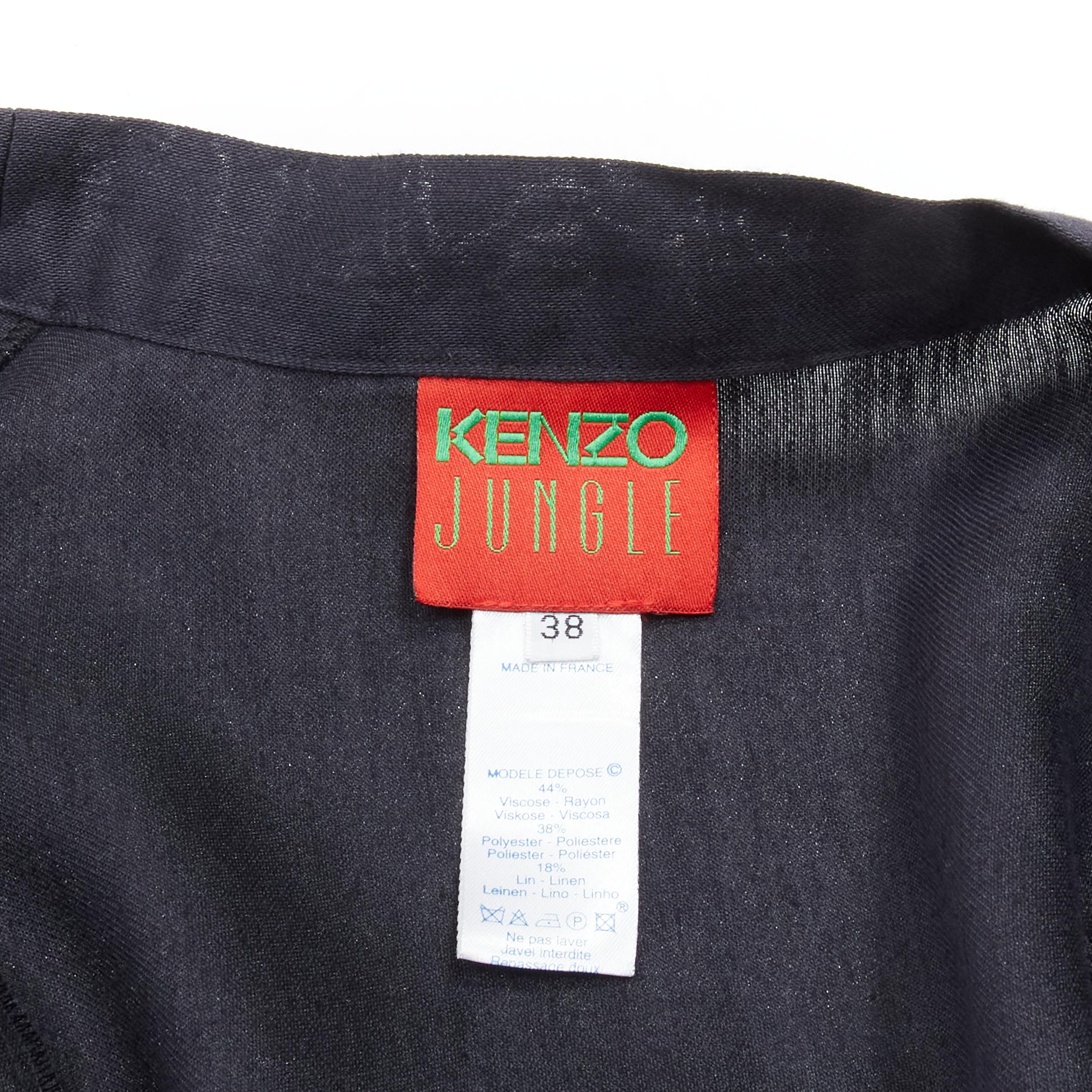 KENZO JUNGLE Vintage black linen sheer degrade damask kimono jacket FR38 S For Sale 5
