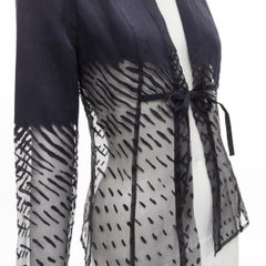 KENZO Jungling Veste kimono vintage en lin noir dégradé damassé FR38 S