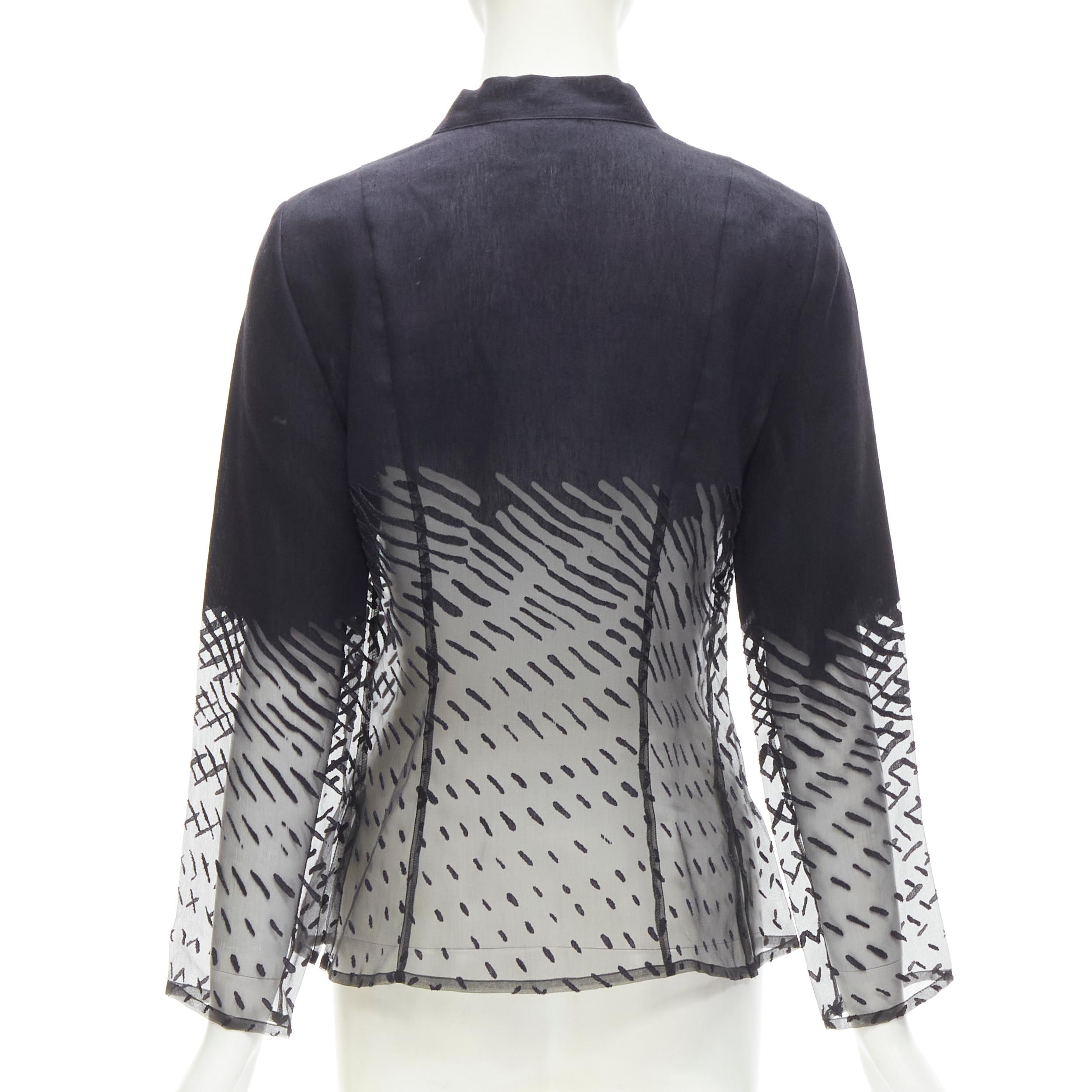 KENZO JUNGLE Vintage black linen sheer degrade damask kimono jacket FR38 S For Sale 1