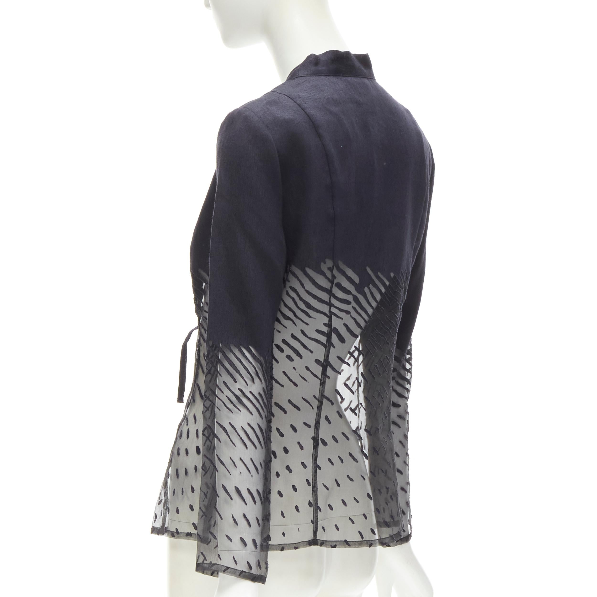 KENZO JUNGLE Vintage black linen sheer degrade damask kimono jacket FR38 S For Sale 2