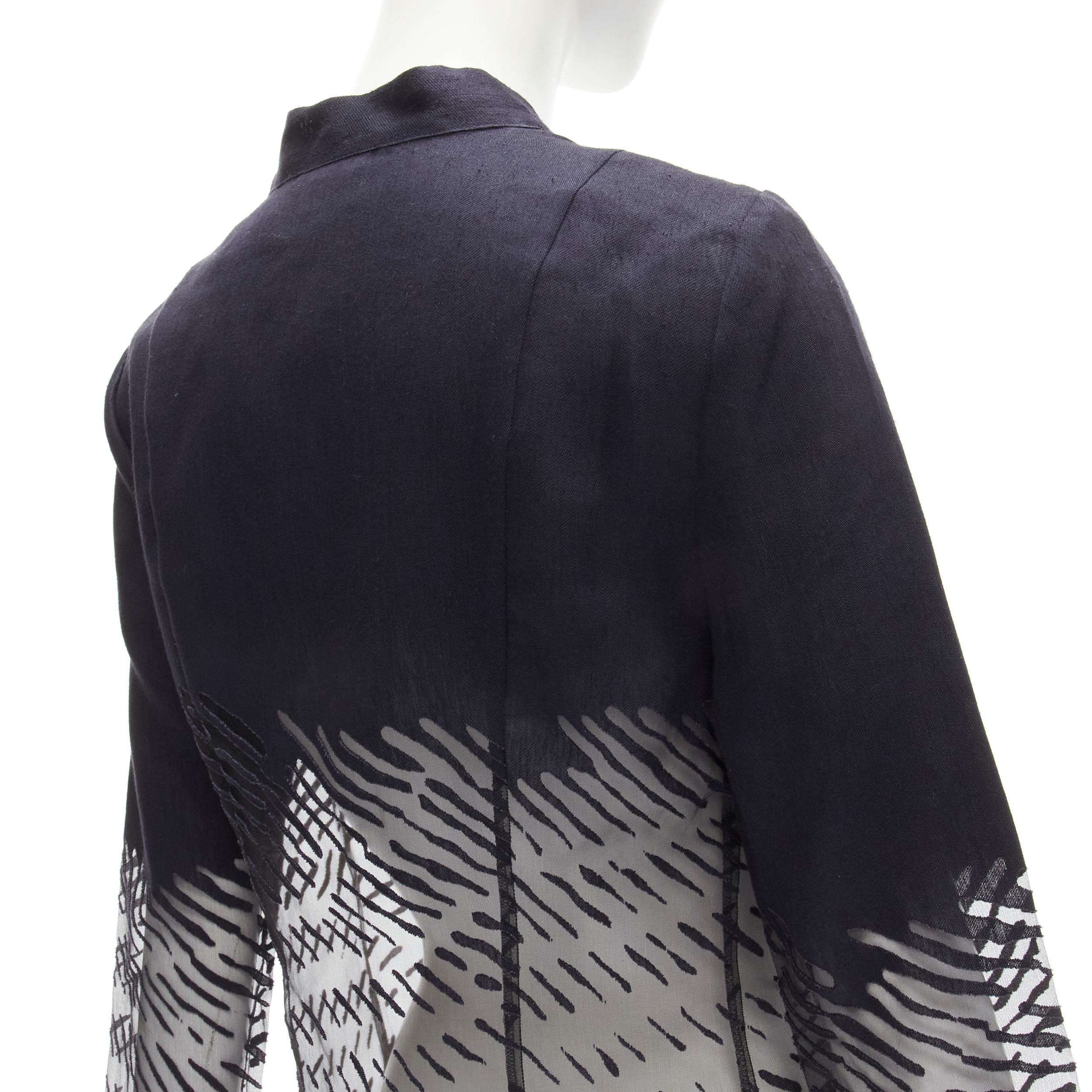KENZO JUNGLE Vintage black linen sheer degrade damask kimono jacket FR38 S For Sale 3
