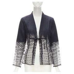 KENZO Jungling Veste kimono vintage en lin noir dégradé damassé FR38 S