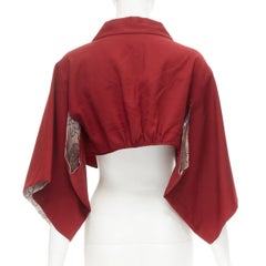 KENZO JUNGLE Vintage bordeaux rouge laine florale doublée top kimono cropped FR38 M