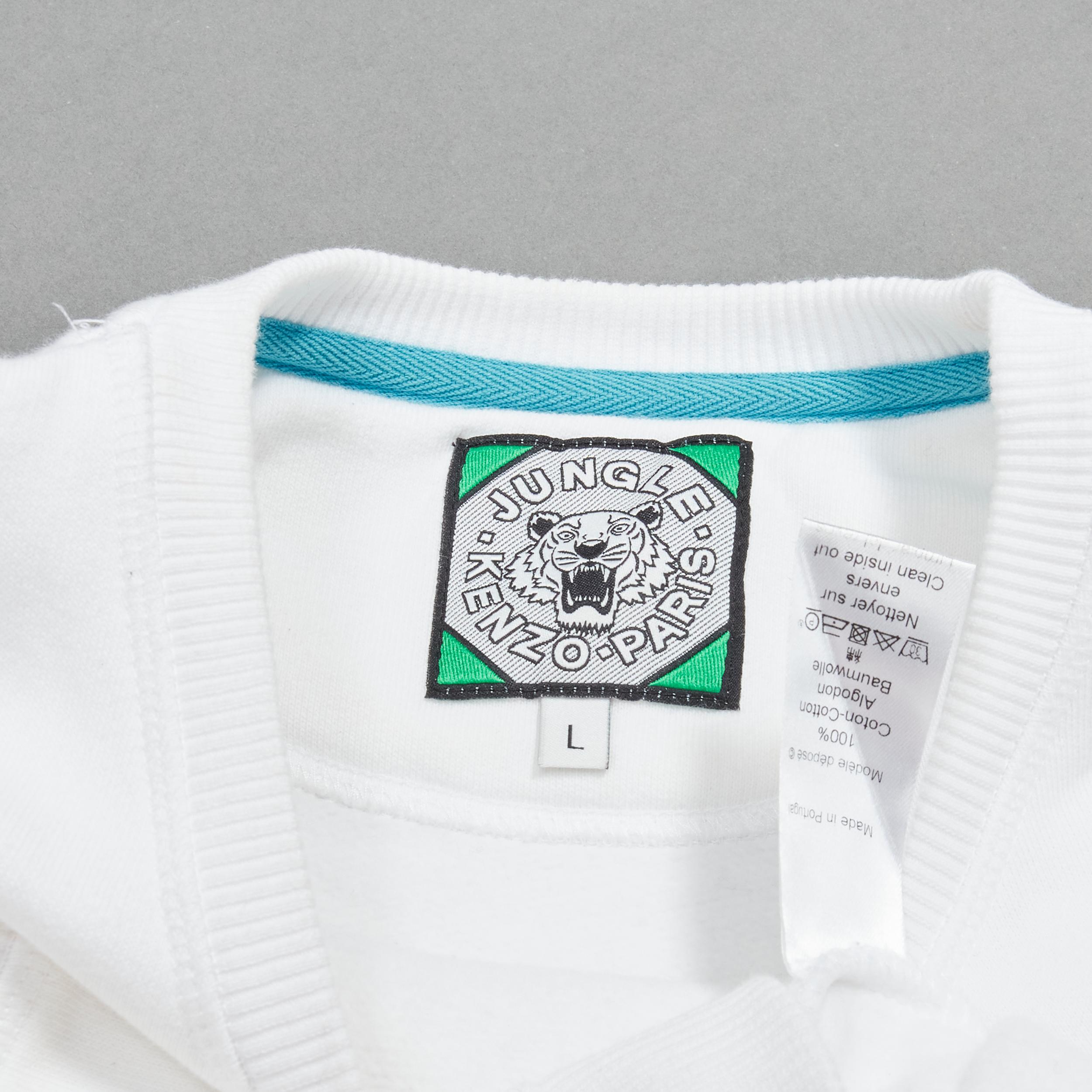 KENZO JUNGLE pull-over en coton blanc avec broderie de tigre bleu L 2