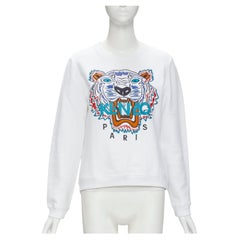 KENZO JUNGLE white cotton blue Tiger embroidery pullover sweatshirt L