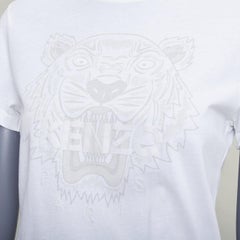 KENZO Jungle white cotton grey tiger felt print fitted crew tshirt S