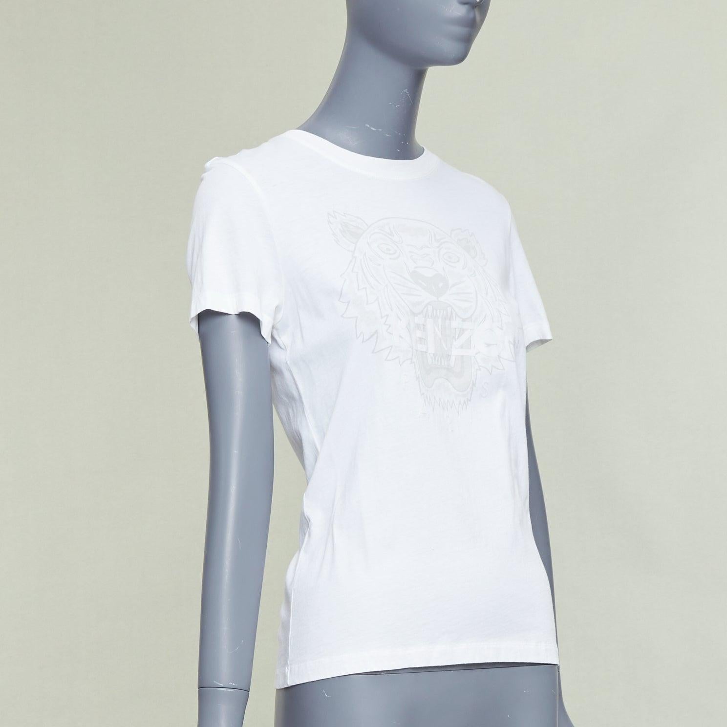 Gris KENZO Jungle white cotton grey tiger felt print fitted crew tshirt S en vente
