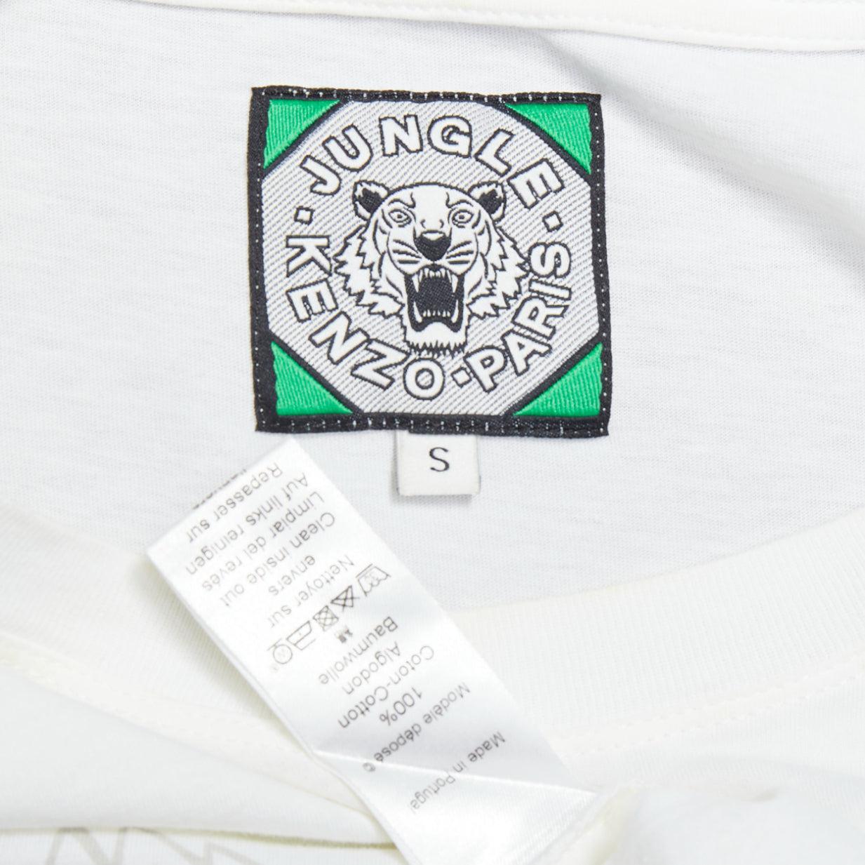 KENZO Jungle white cotton grey tiger felt print fitted crew tshirt S en vente 3