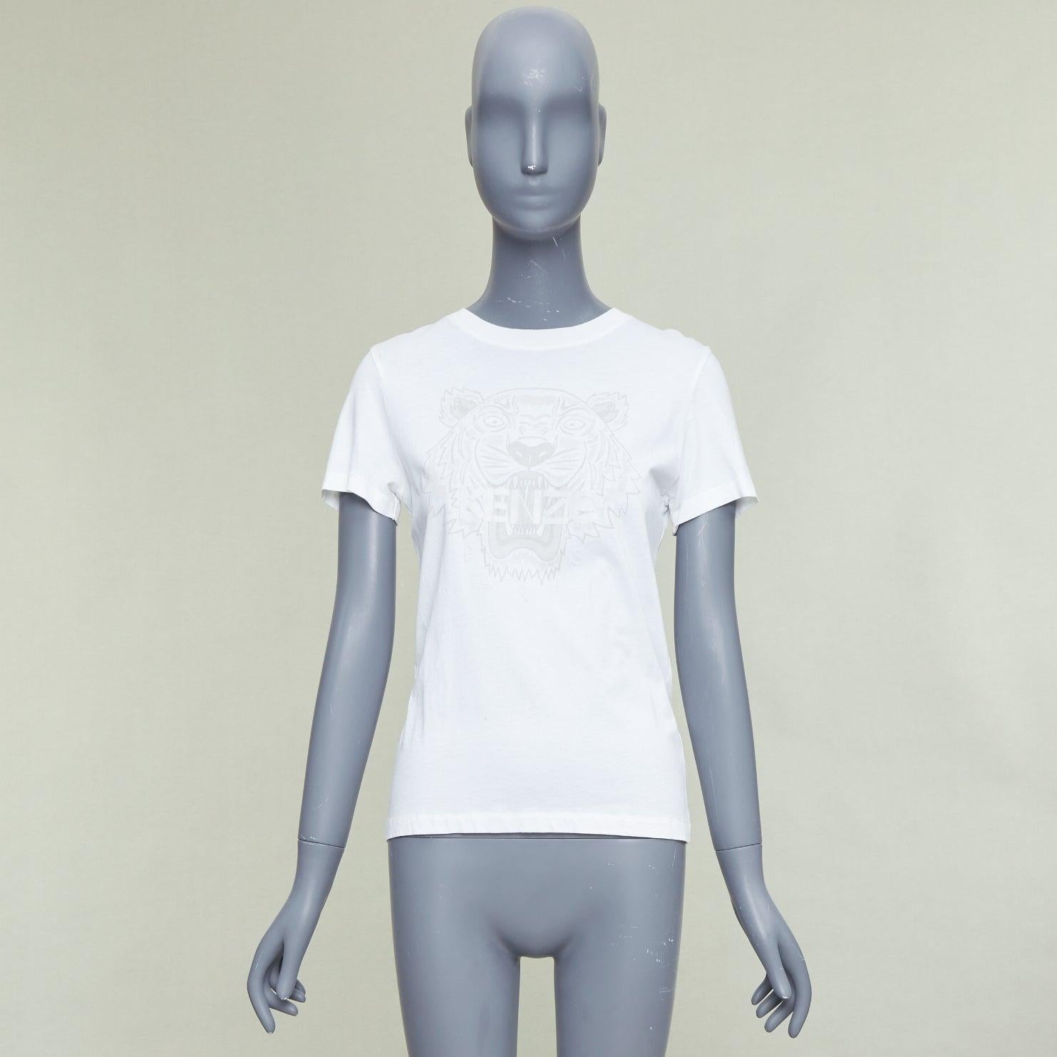 KENZO Jungle white cotton grey tiger felt print fitted crew tshirt S en vente 4