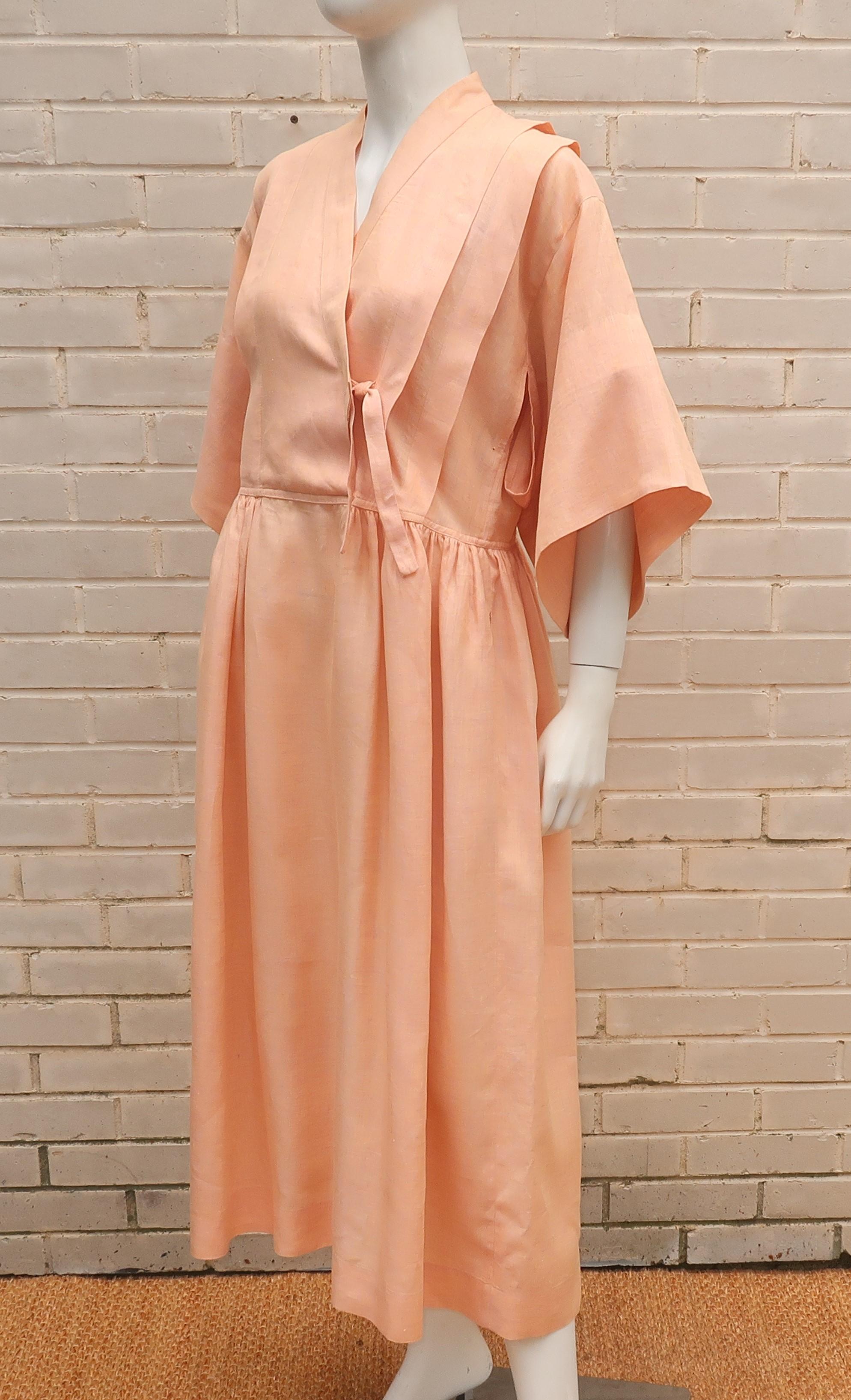 Beige Kenzo Kimono Style Linen Dress, 1980’s