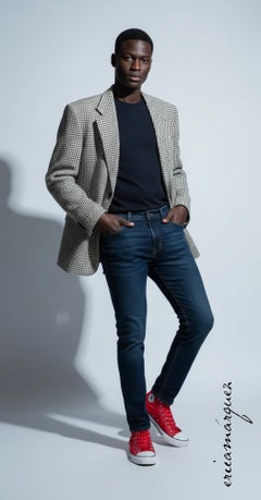 KENZO, Made In France, Black and White Abstract Cross-Weave Pattern, Wool Blazer