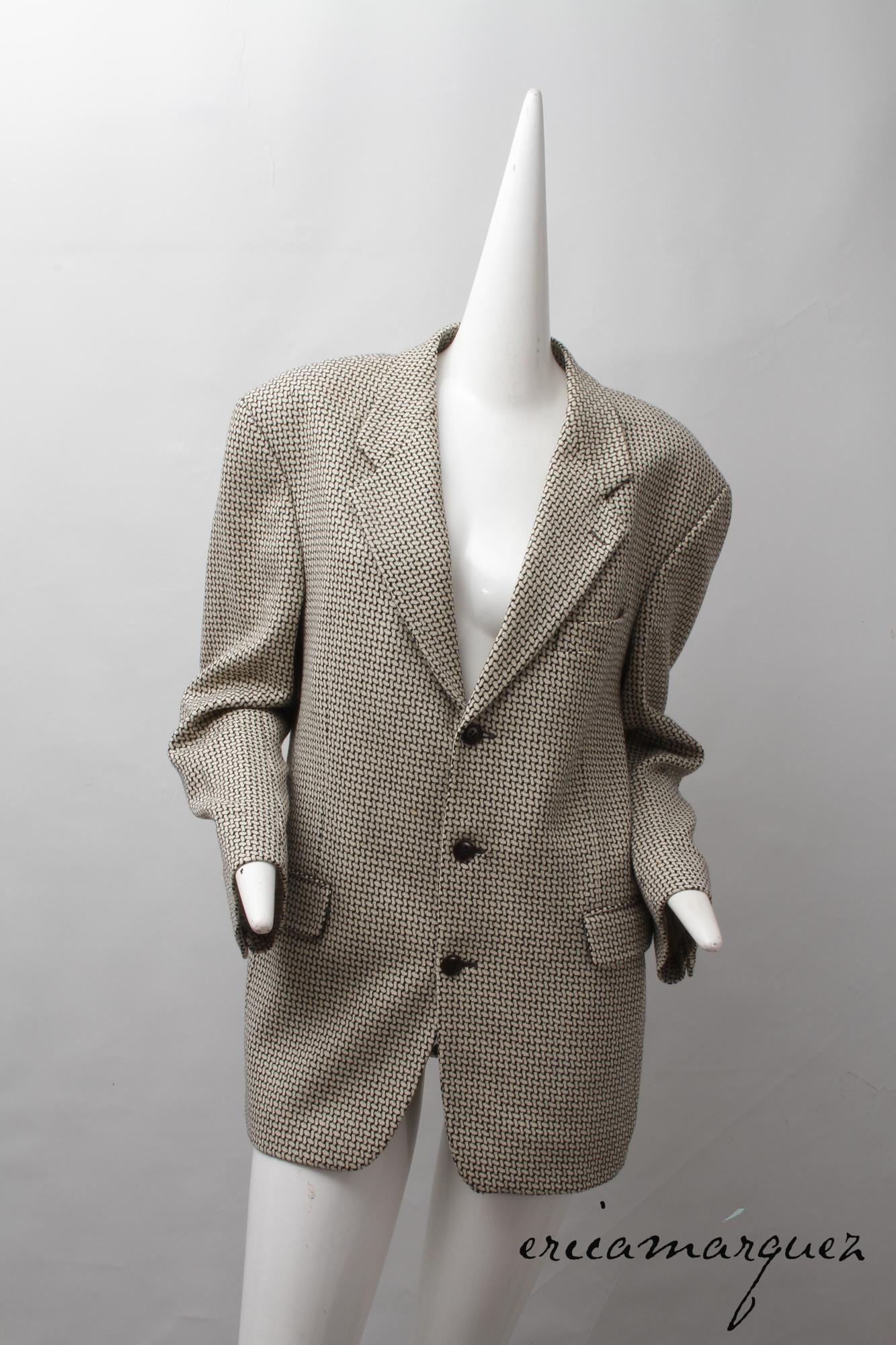 De los hombres KENZO, Made In France, Blazer de lana con estampado cruzado abstracto en blanco y negro en venta