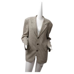 KENZO, Made In France, Black and White Abstract Cross-Weave Pattern, Wool Blazer