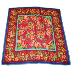 Kenzo Magnificent "Iconic Multi Color Floral" Print Wool Challis Shawl/Scarf 