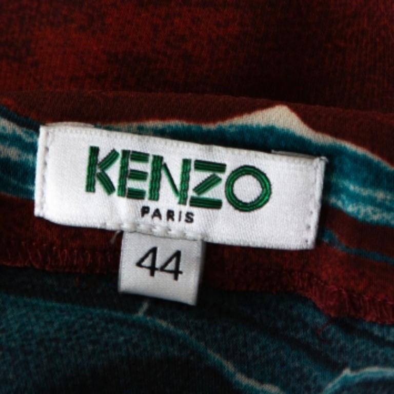 Kenzo Maroon Cloud Print Chiffon Long Sleeve Blouse L In Good Condition For Sale In Dubai, Al Qouz 2