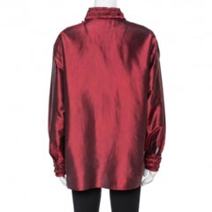 Kenzo Maroon Silk Ruffled Detail Long Sleeve Blouse M
