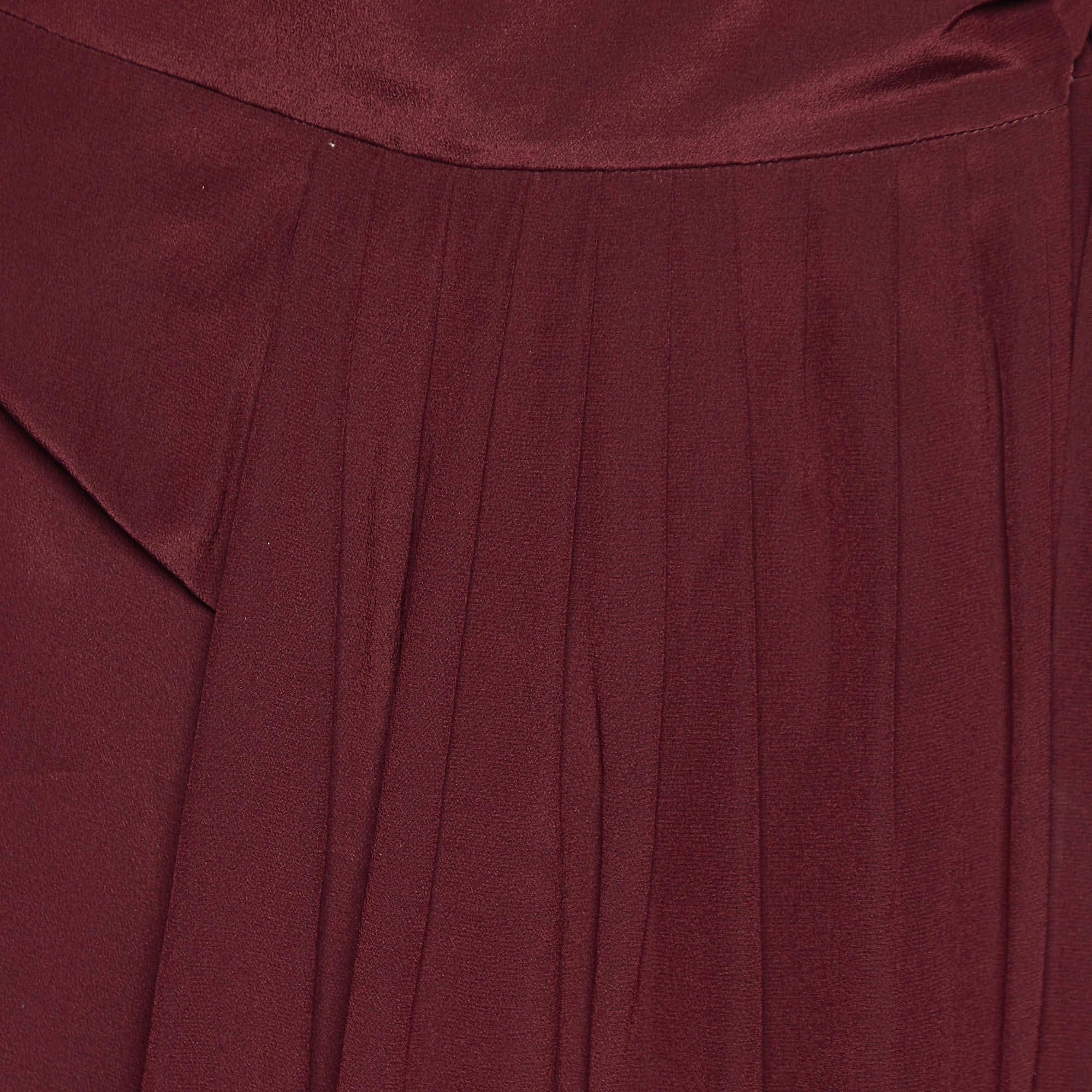 Black Kenzo Maroon Silk Wrap Maxi Skirt M