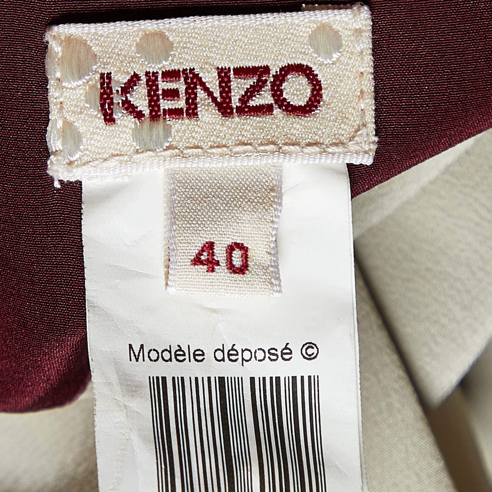 Kenzo Maroon Silk Wrap Maxi Skirt M In Good Condition In Dubai, Al Qouz 2