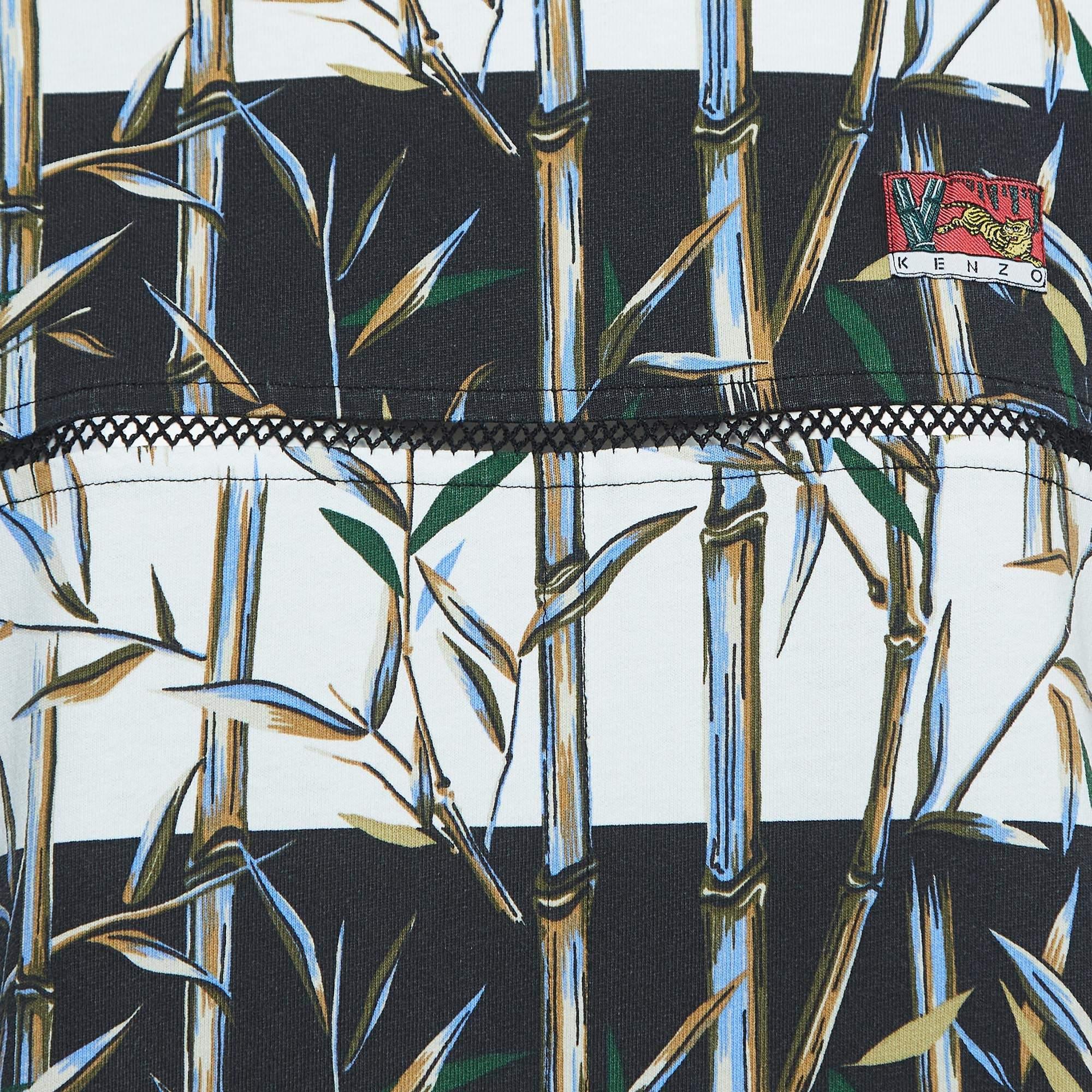 Gray Kenzo Memento Collection 2 Multicolor Bamboo Print Cotton Mini T-Shirt Dress S For Sale