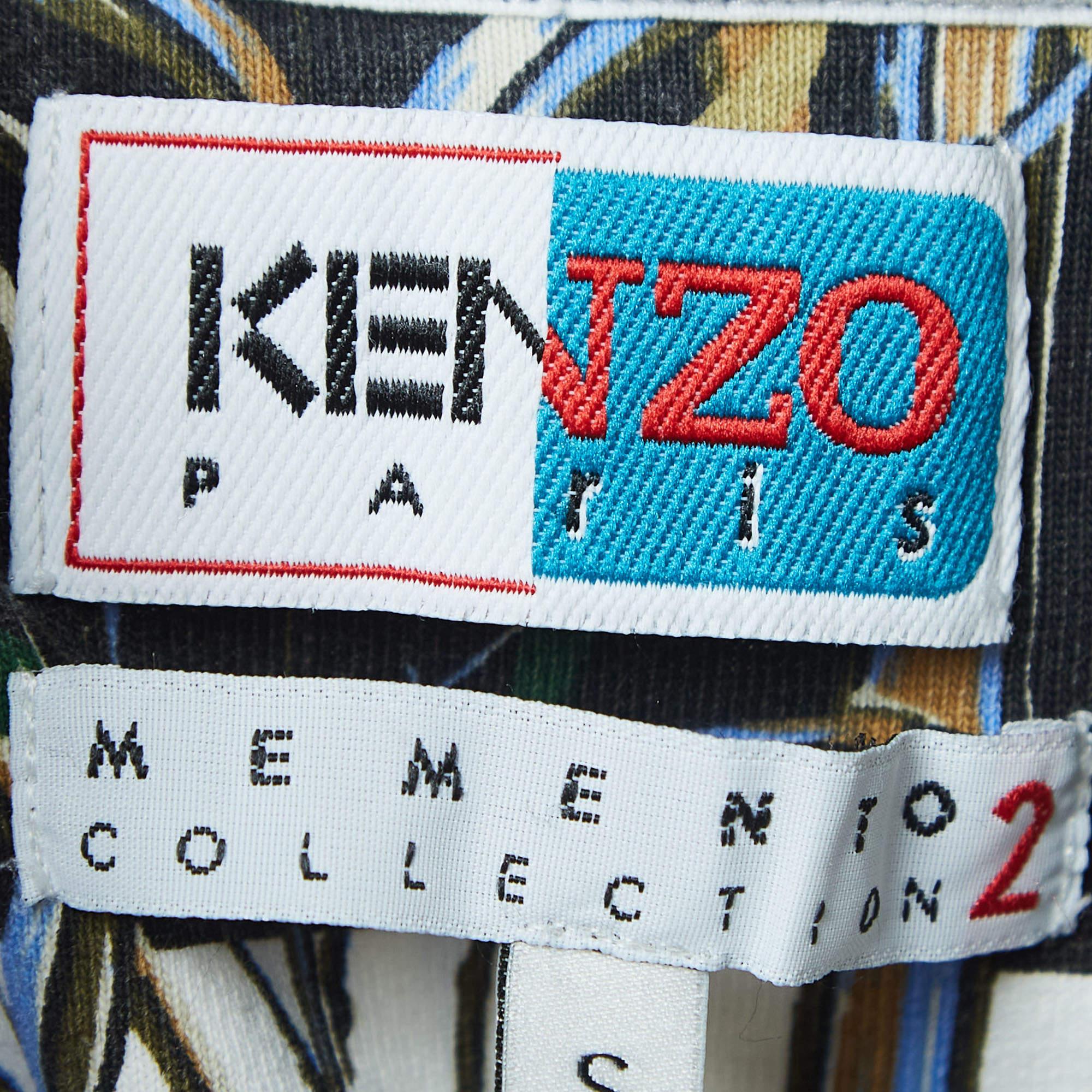 Kenzo Memento Collection 2 Multicolor Bamboo Print Cotton Mini T-Shirt Dress S In Good Condition For Sale In Dubai, Al Qouz 2