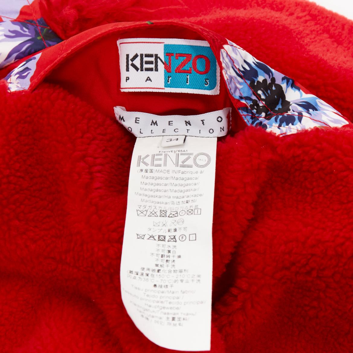 KENZO Memento reversible red purple flower print faux fur crop jacket FR34 XS For Sale 9