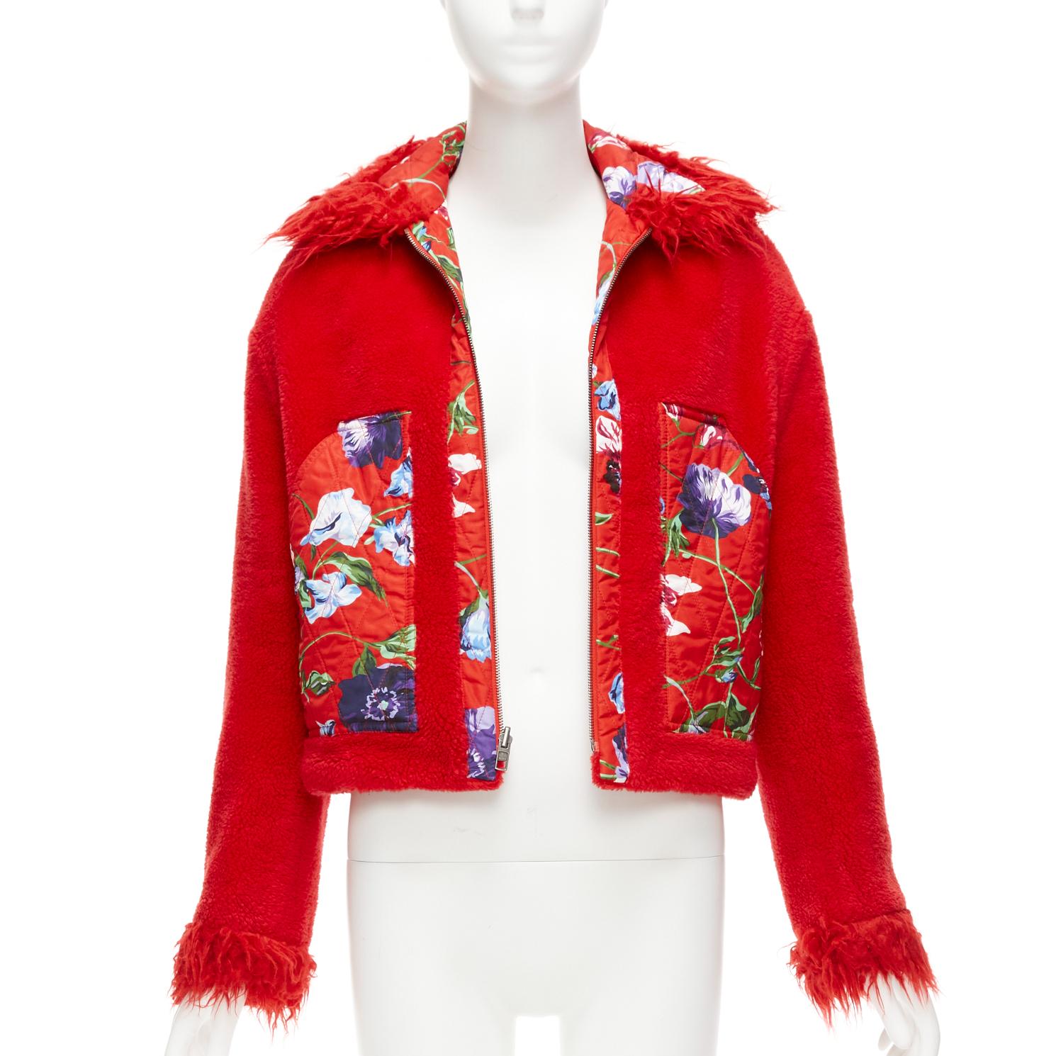 KENZO Memento reversible red purple flower print faux fur crop jacket FR34 XS
Reference: CELG/A00424
Brand: Kenzo
Collection: Memento
As seen on: Sophie Turner
Material: Polyester, Faux Fur
Color: Red, Purple
Pattern: Floral
Closure: Zip
Lining: Red