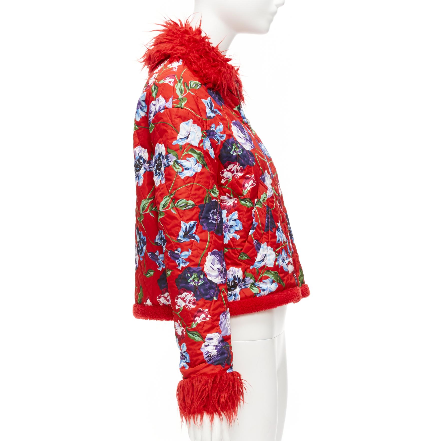 KENZO Memento reversible red purple flower print faux fur crop jacket FR34 XS For Sale 1