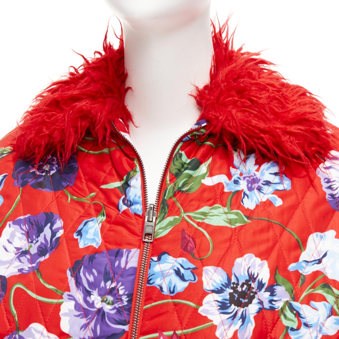 KENZO Memento reversible red purple flower print faux fur crop jacket FR34 XS For Sale 3