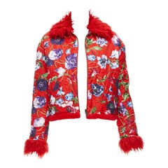 Kenzo Memento, giacca reversibile in pelliccia sintetica stampata a fiori rosso porpora FR34 XS