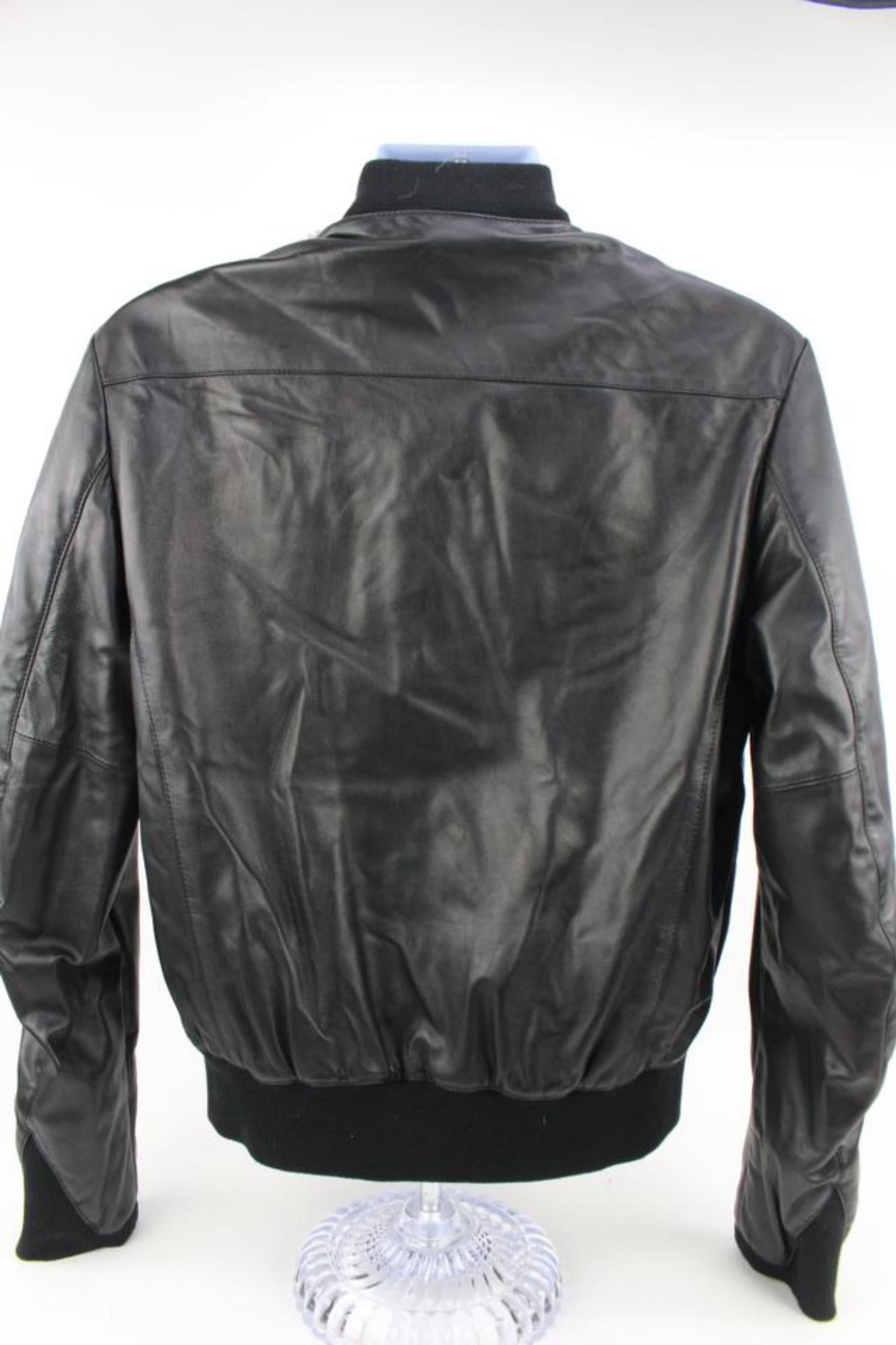 Kenzo Men's Large Limited Black Leather Moon Patch Jacket 124k17 For Sale 8