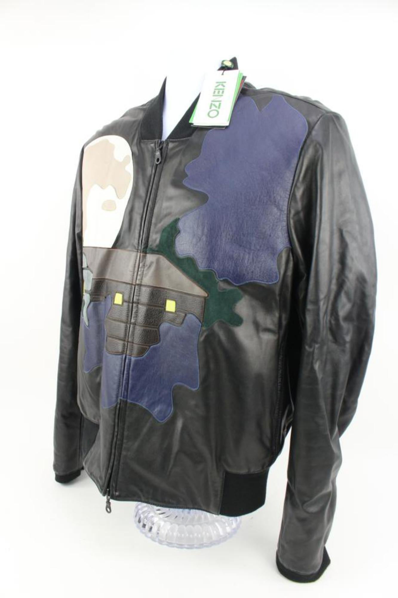 Kenzo - Grande veste Moon Patch en cuir noir en édition limitée pour homme 124k17 en vente 7