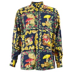 Kenzo Men's Vintage Botanical Print Navy Blue Cotton & Modal Long Sleeve Shirt 