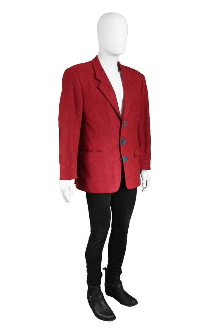 Kenzo Mens Vintage Red Suede Trim Blazer For Sale at 1stdibs