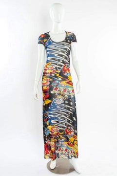 Kenzo Mesh Transparent Comic Space Pinball Casino Sheer Tattoo Y2K Maxi Dress