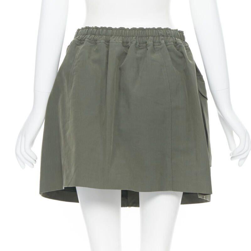 Women's KENZO military khaki green cotton dual pockets belted elasticated skirt Fr38 For Sale