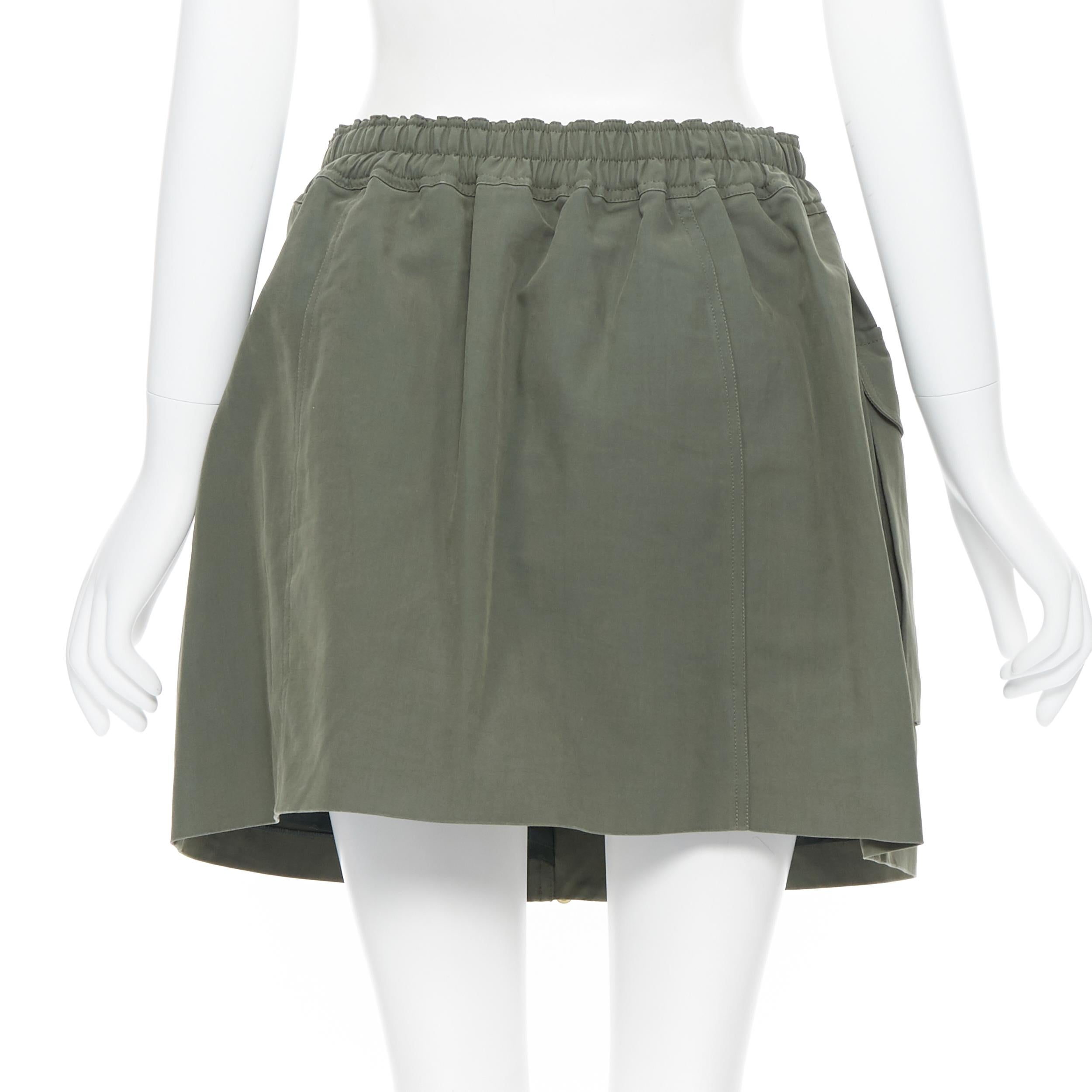 KENZO gonna militare in cotone verde kaki a due tasche con cintura elasticizzata Fr38 1