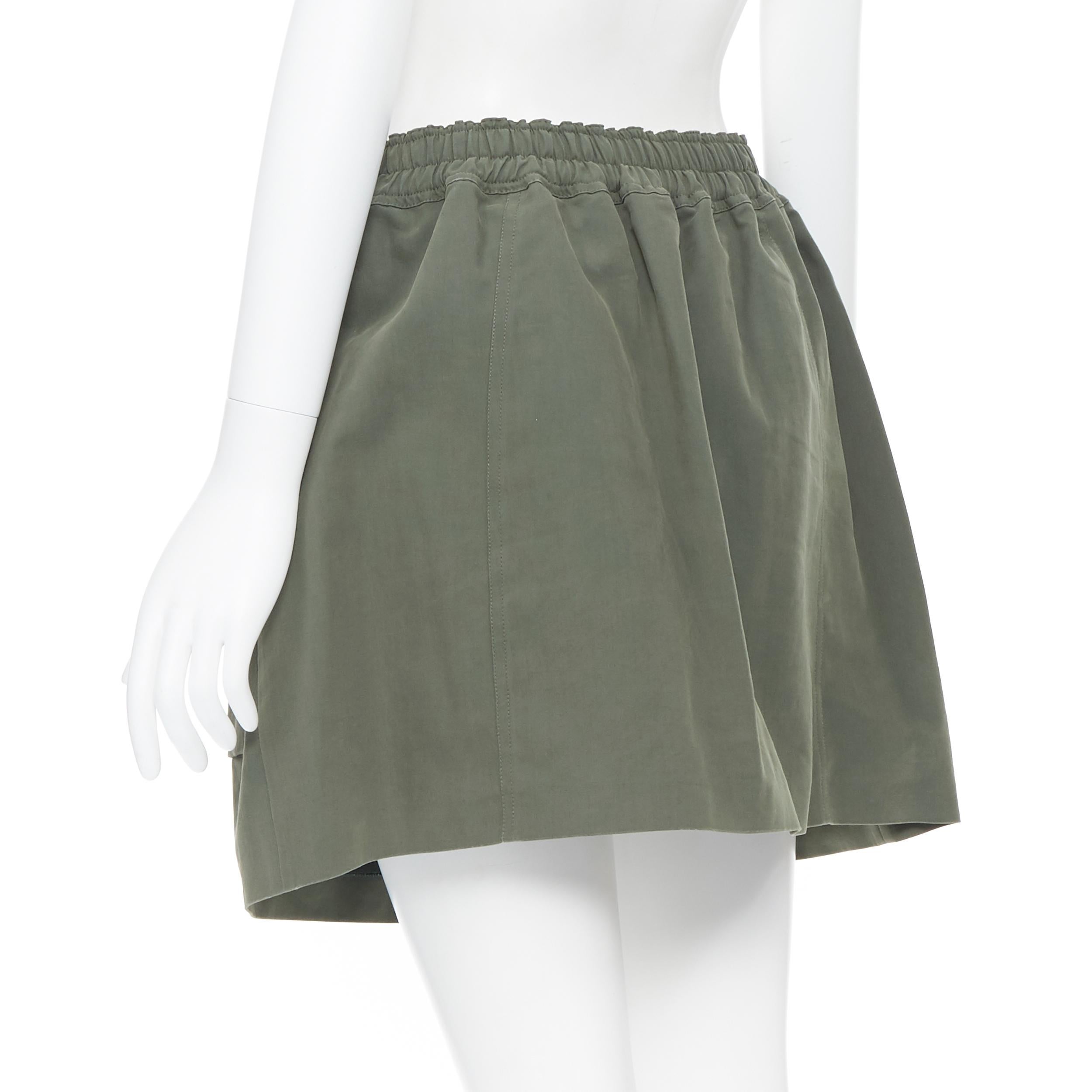 KENZO gonna militare in cotone verde kaki a due tasche con cintura elasticizzata Fr38 2