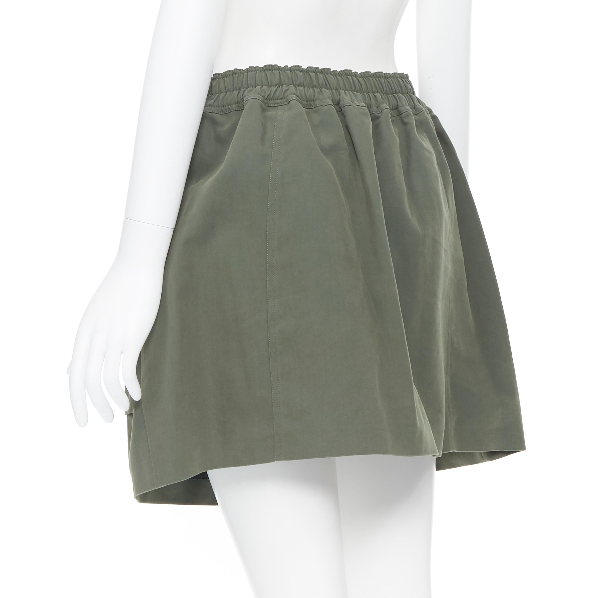 KENZO military khaki green cotton dual pockets belted elasticated skirt Fr38 For Sale 2