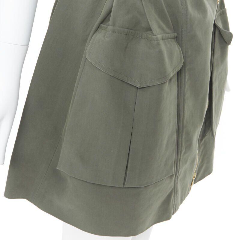 KENZO military khaki green cotton dual pockets belted elasticated skirt Fr38 For Sale 3
