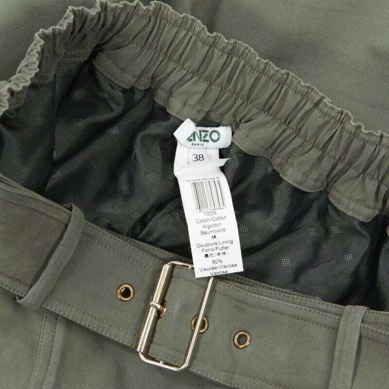 KENZO military khaki green cotton dual pockets belted elasticated skirt Fr38 For Sale 4