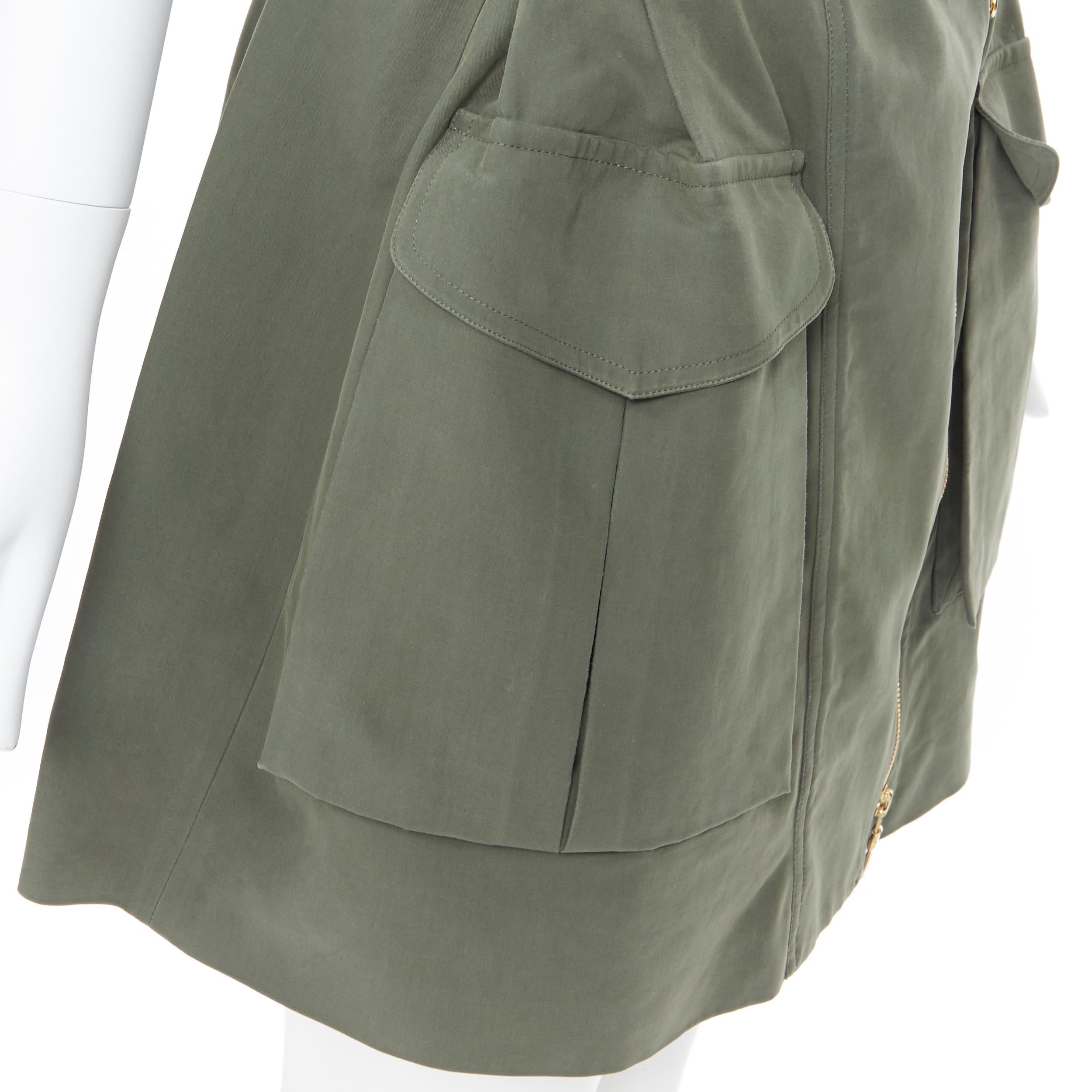 KENZO gonna militare in cotone verde kaki a due tasche con cintura elasticizzata Fr38 4