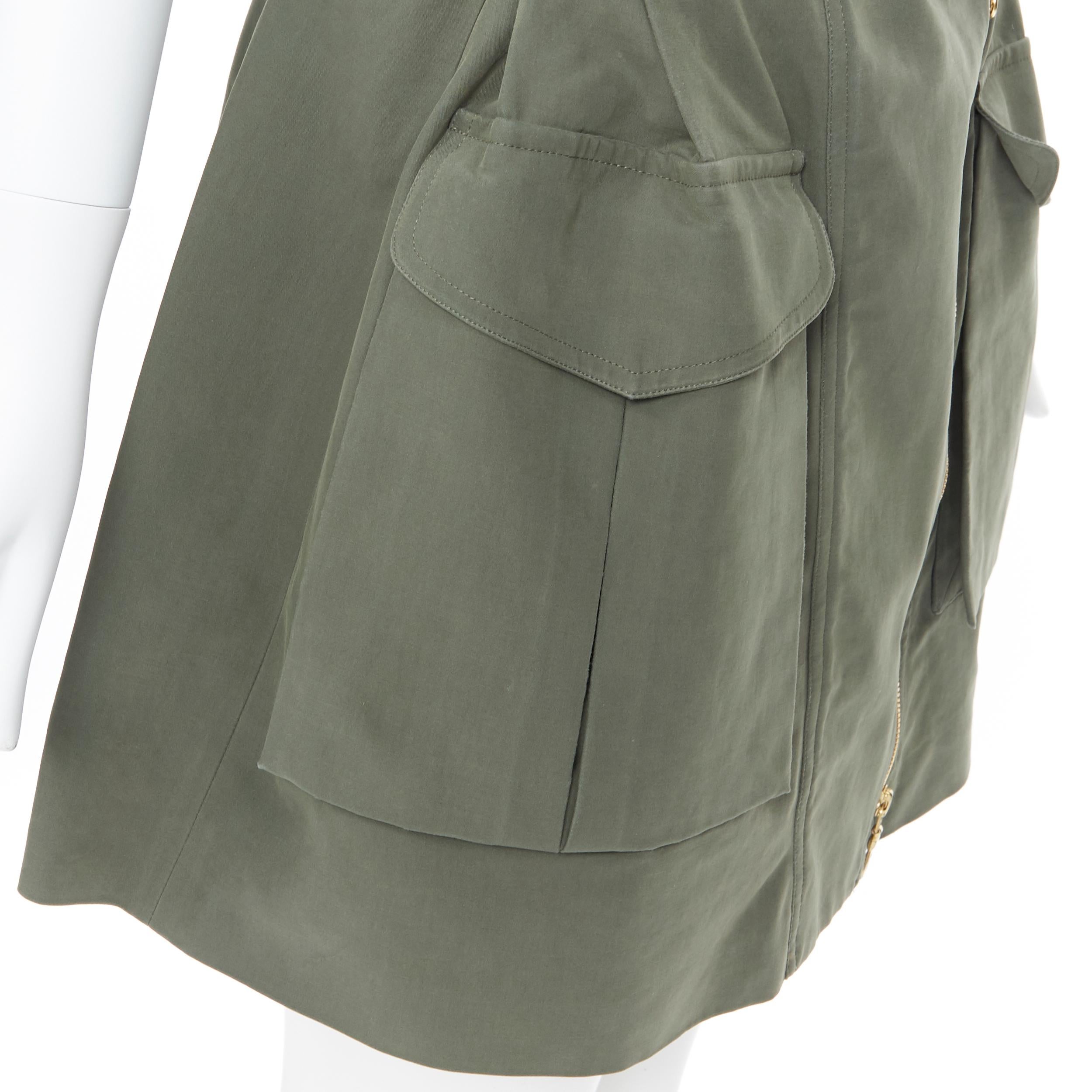 KENZO military khaki green cotton dual pockets belted elasticated skirt Fr38 For Sale 4