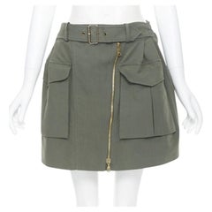 KENZO military khaki green cotton dual pockets belted elasticated skirt Fr38